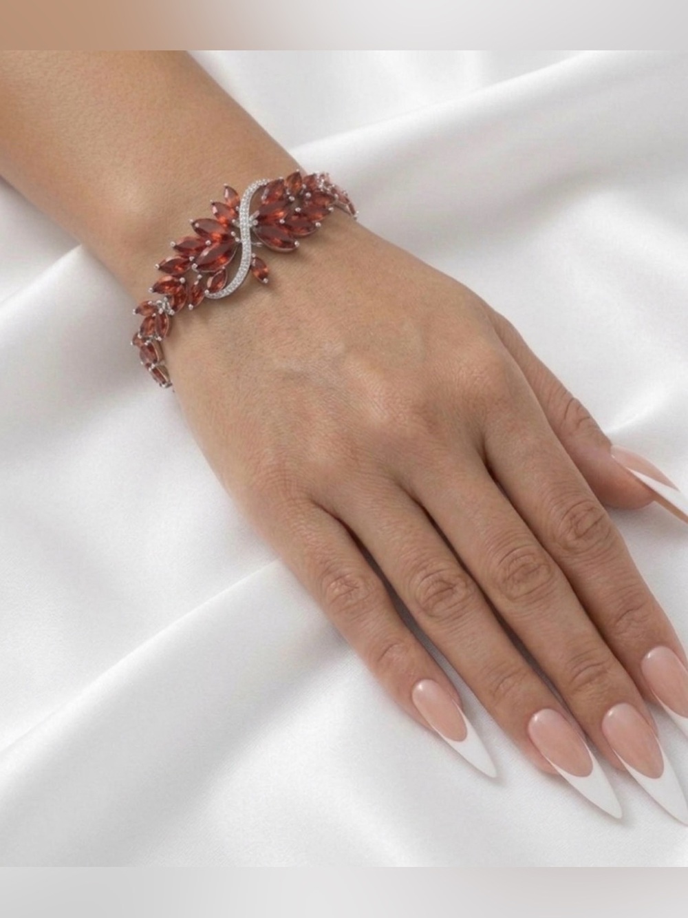 Garnet Red Marquise Swarovski Crystal Statement Bracelet – Silver-Tone